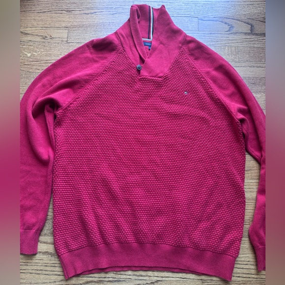 Tommy Hilfiger Mens Cotton Knit Collard Sweater with button   size XXl red - Picture 1 of 10